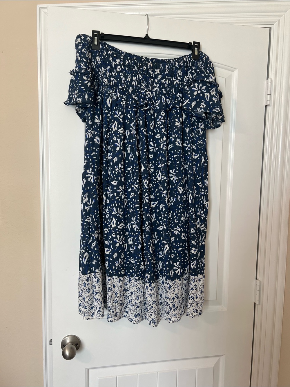 Lane Bryant Navy and White Off-Shoulder Floral Midi Dress